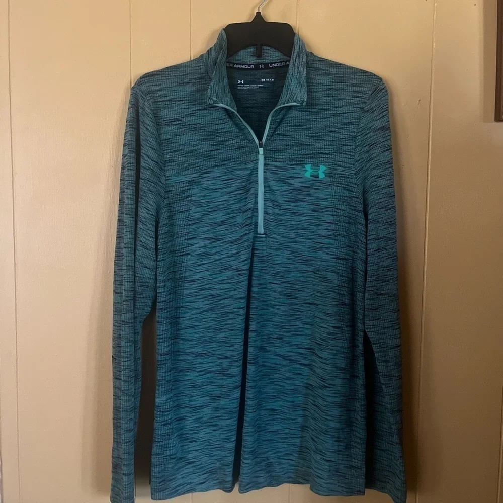 UNDER Armour Men’s Medium Heat Gear Dri Fit Green 1/4 Zip Pullover - Picture 2 of 8